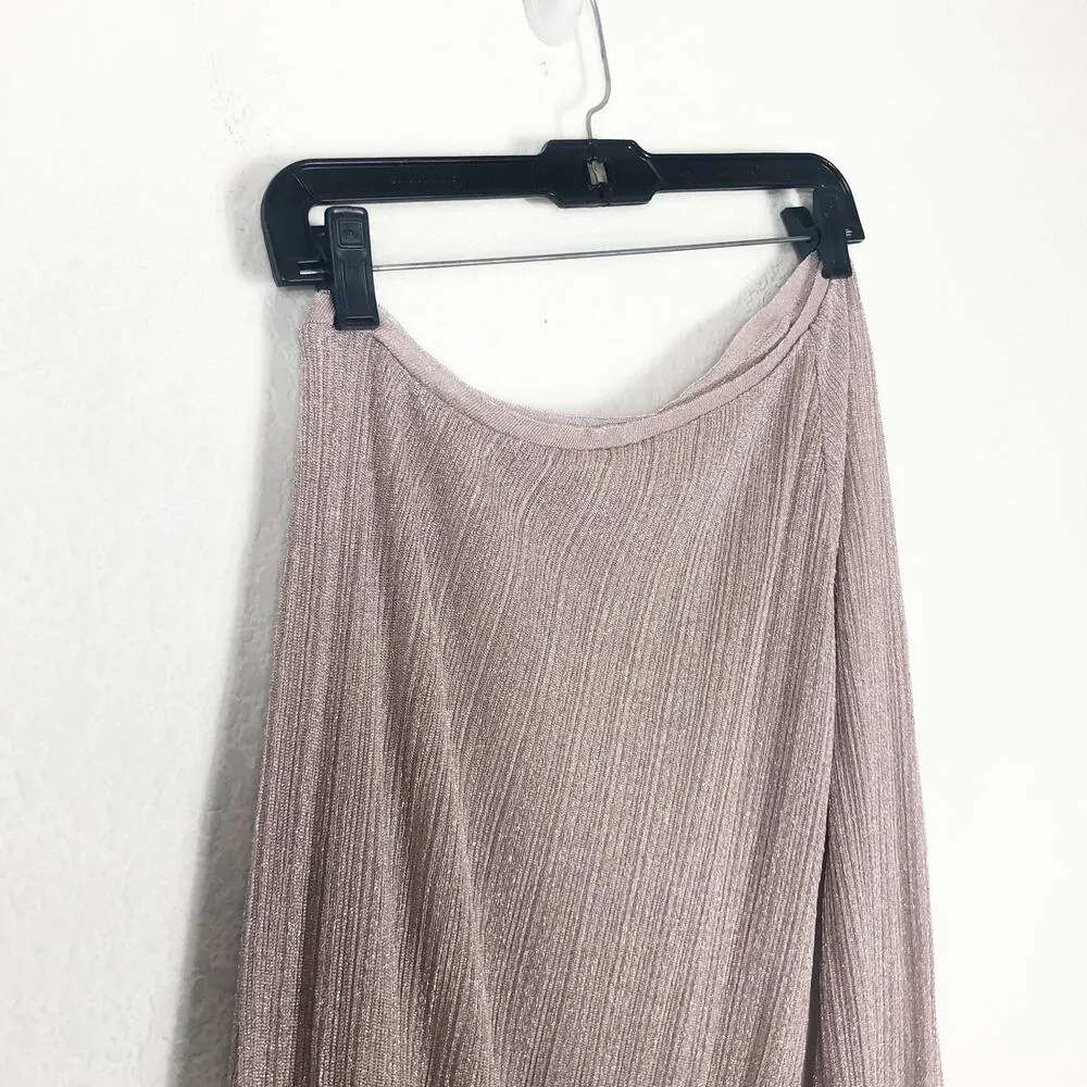 Zara Pink Midi Dress Small One Sleeve Metallic Stretch Knit Cocktail Party - Image 7