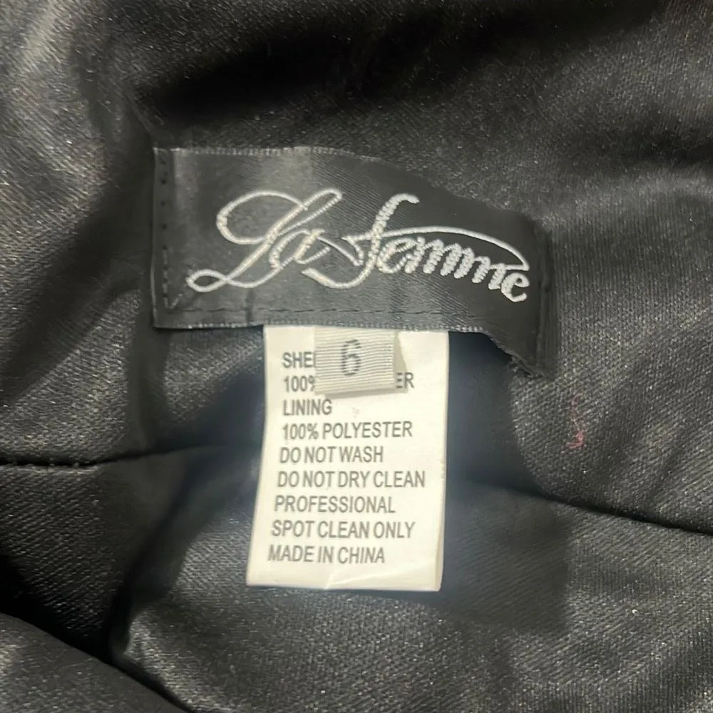 LA FEMME Plunge Neck A-line black high front slit Gown - Image 11