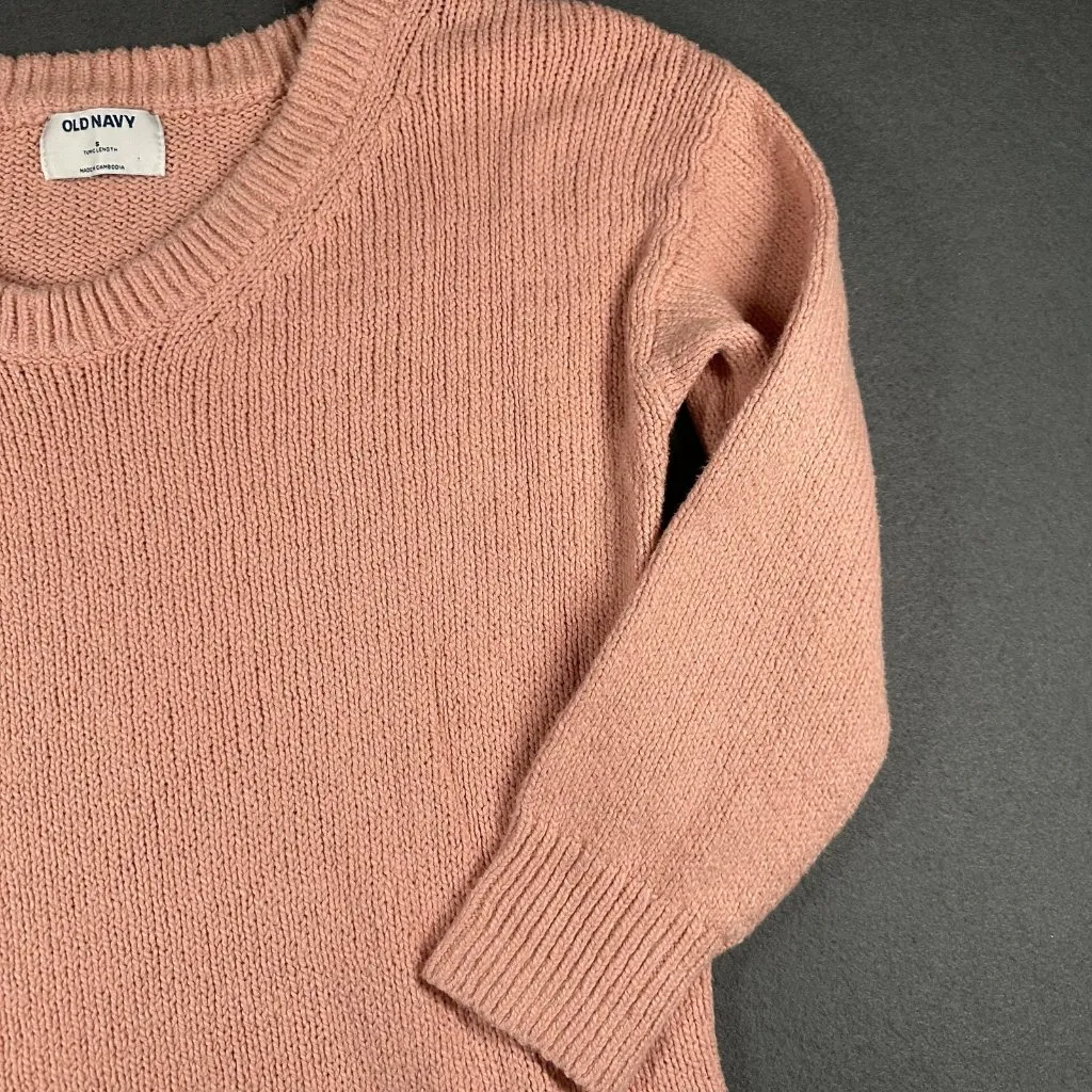 Old Navy Sweater Womens Small Pink Tunic Length V Neck Long Sleeve 100% Cotton - Image 6