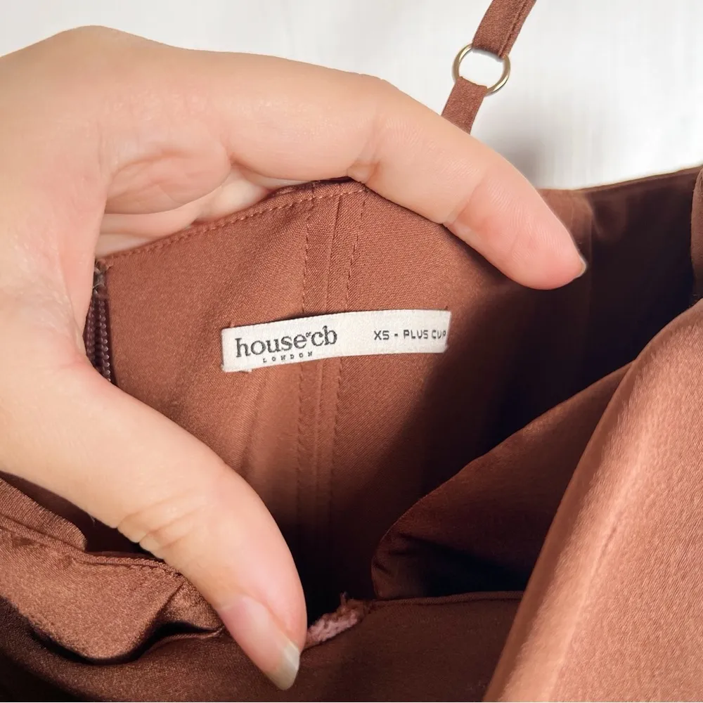 House of CB • Myrna Chocolate Satin Corset Slip Dress brown bustier boned bodice - Image 6