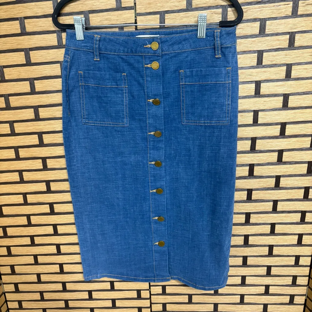 Tory Burch Rivoli Denim Button Front Skirt‎ Size 6 - Image 2