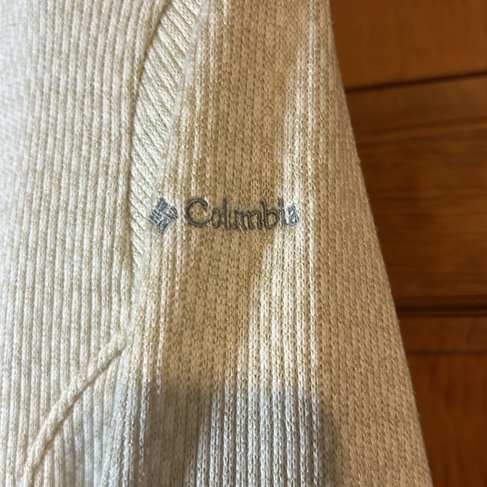 Columbia Ivory/Beige Rosenblum Hooded 1/4 snap Pullover front pocket Med-EUC - Image 4