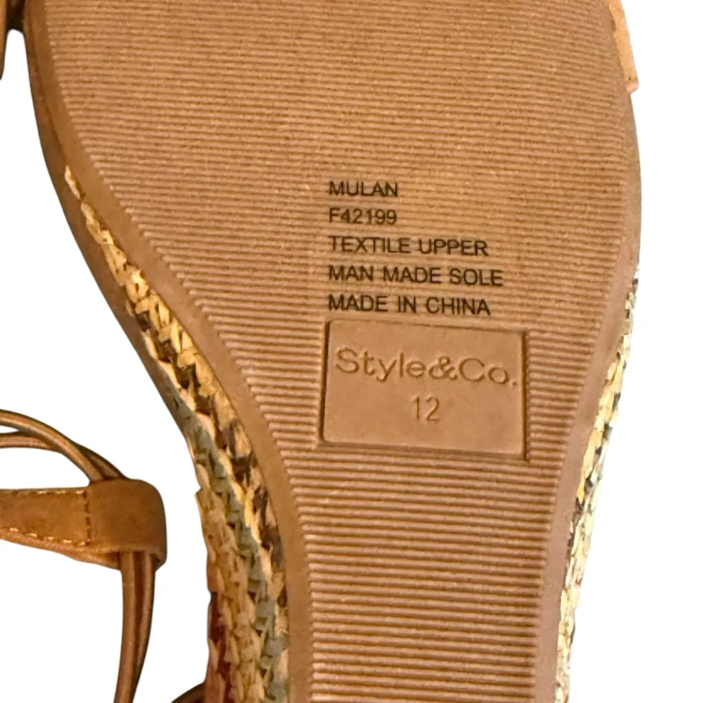 New Without Box Elegant Tan Wedge Sandals W/ Multicolor Boho Heel Size 12 - Image 8