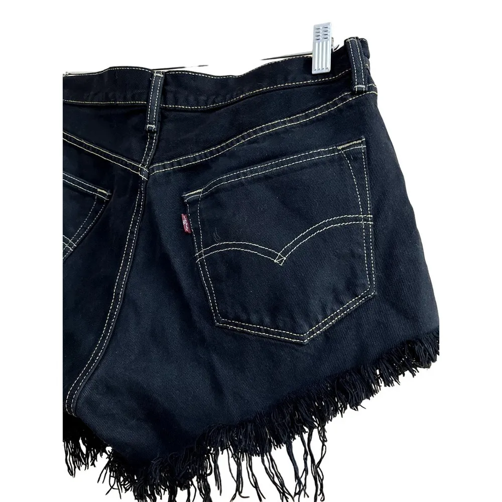 After Party by Nasty Gal  size 30 black denim goth shorts button fly cut-offs - Image 4