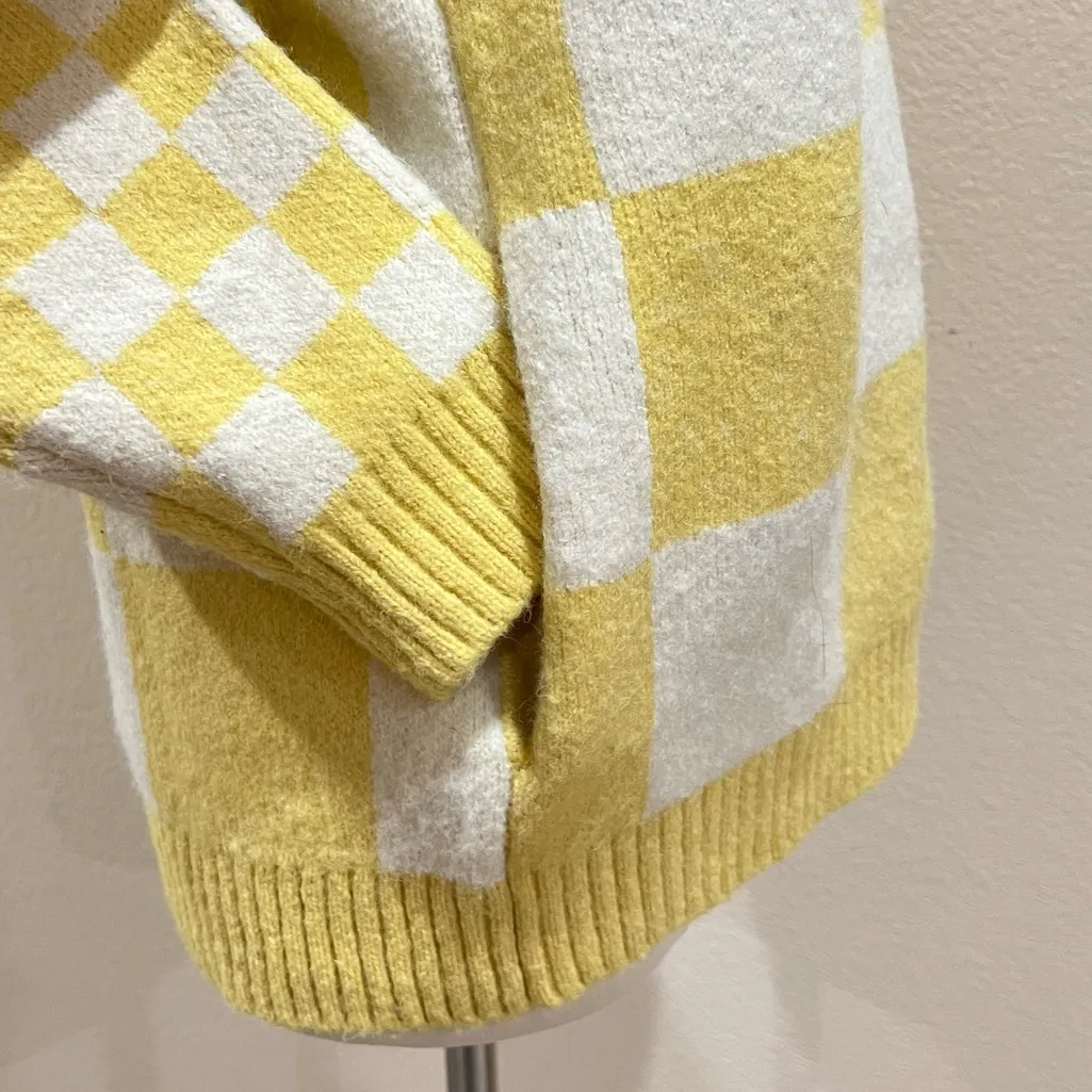Vans Checkerboard Oversized Cardigan in Yellow and White Size Small - Image 7
