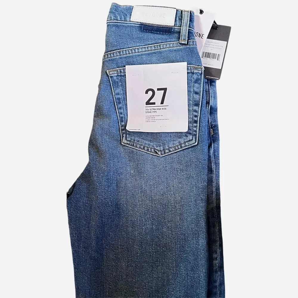 NWT RE/DONE 70’s Ultra High Rise Stove Pipe Vintage Indigo Destroy Jean Size 27 - Image 5