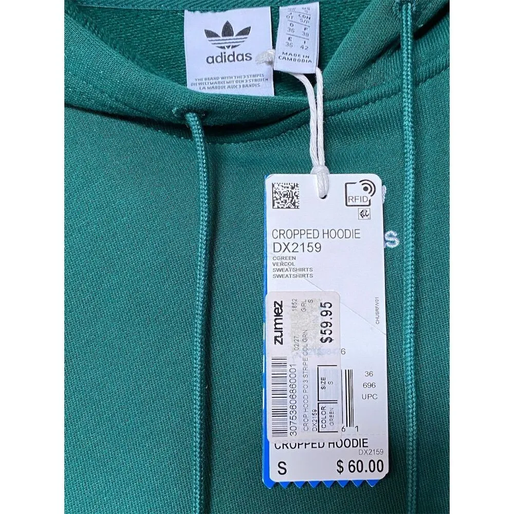 Adidas Women's Cropped Hoodie Green Size S Fall Fashion - Image 5