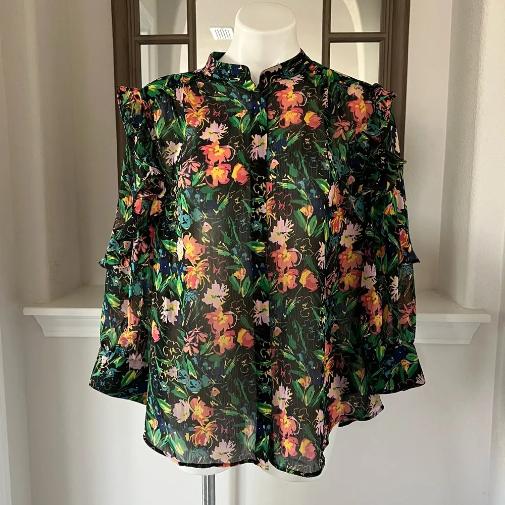 Ted Baker London Carita Ruffle Sleeve Blouse, Size 12 New w/Tag Retail $195 - Image 6