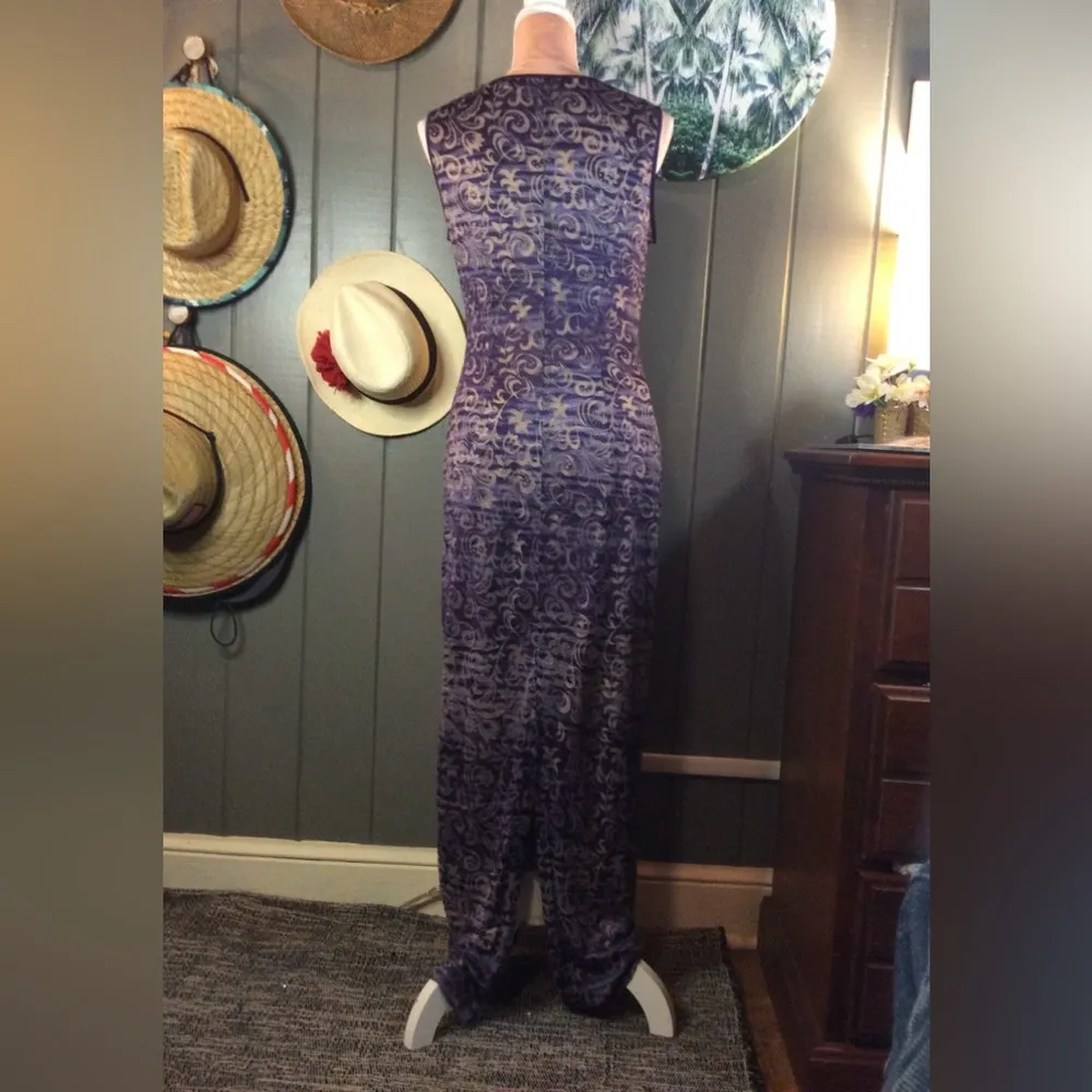 Y2K Rampage Sleeveless Floral Purple & Tan Maxi Dress Large - Image 3