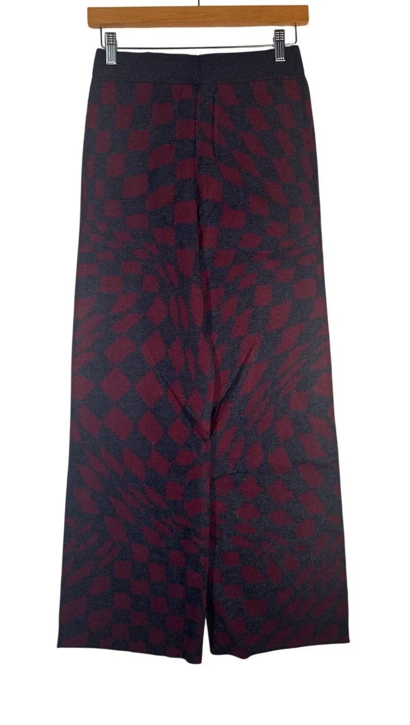 Daydreamer New · Size S · Plum Berry Wave Knit Check Pant · Magenta/Burgundy Red - Image 1