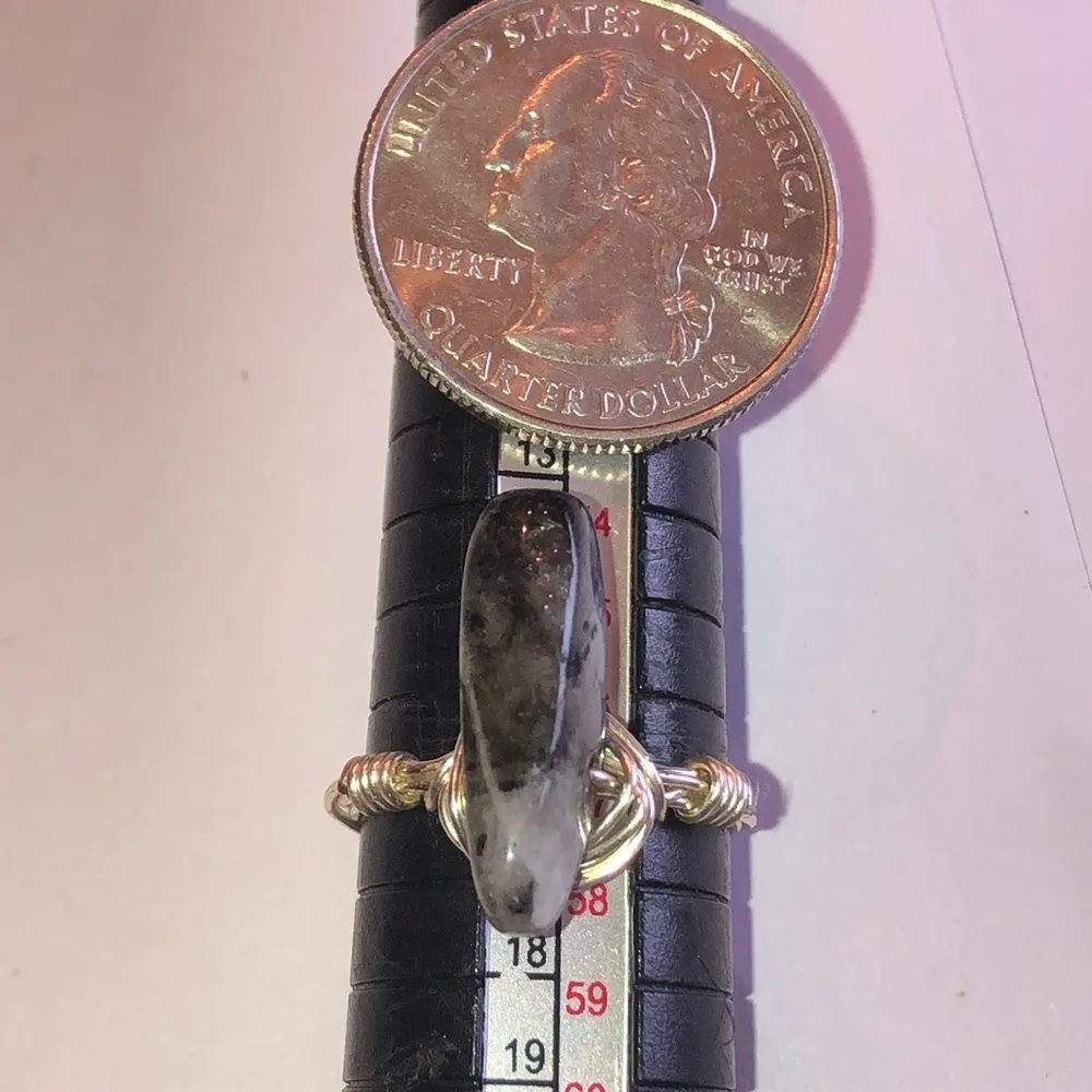 Size 8 Silver Tone Semi Precious Stone Handmade Boho Wire Wrap Ring - Image 6