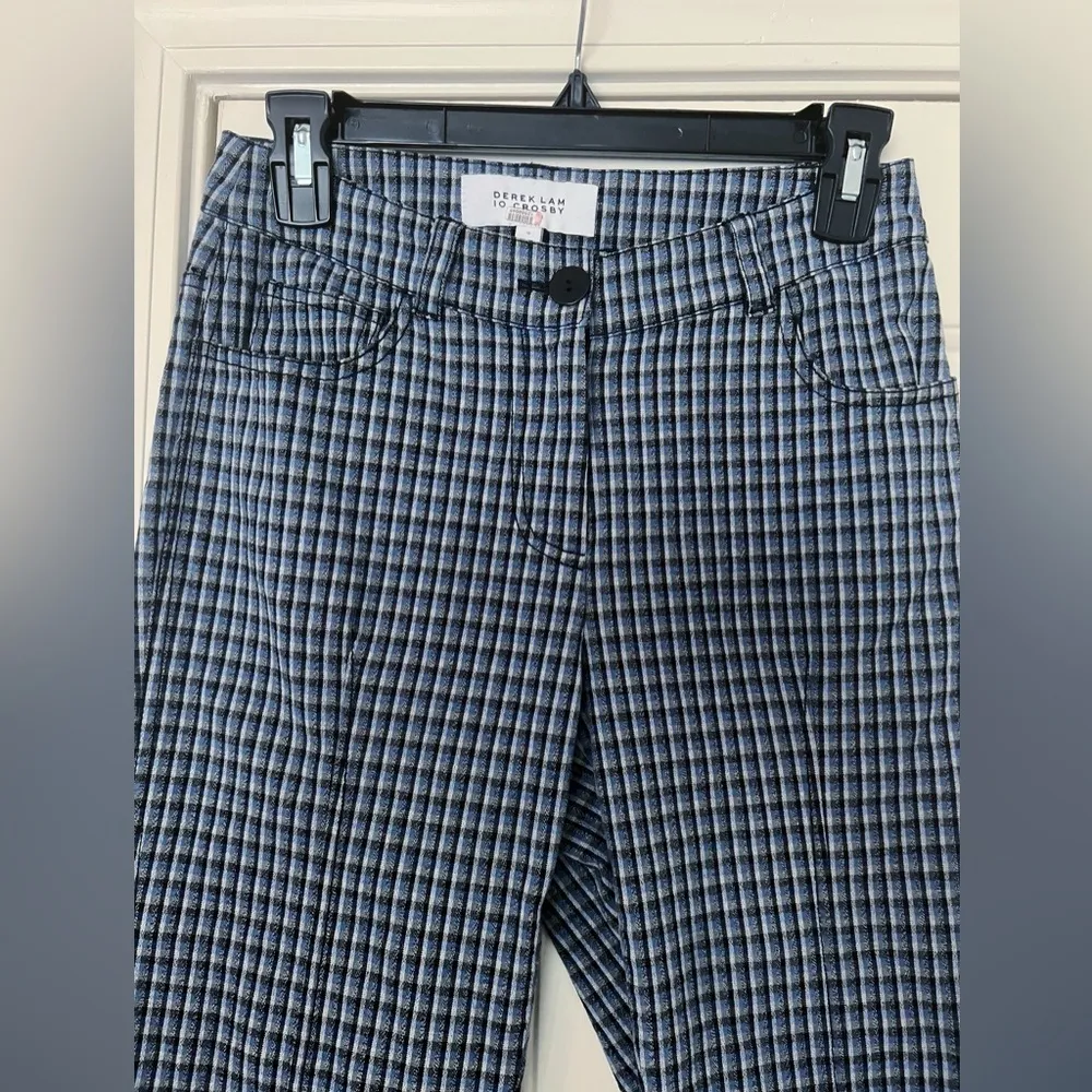 Derek Lam 10 Crosby Blue Check Cropped Flare Trousers - Image 5