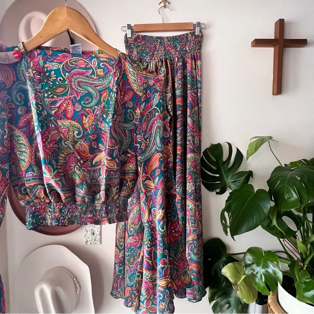 OCEANBLUE apparel boho tropical 2 PIECE SET pants & top FREE SIZE vacation beach - Image 2