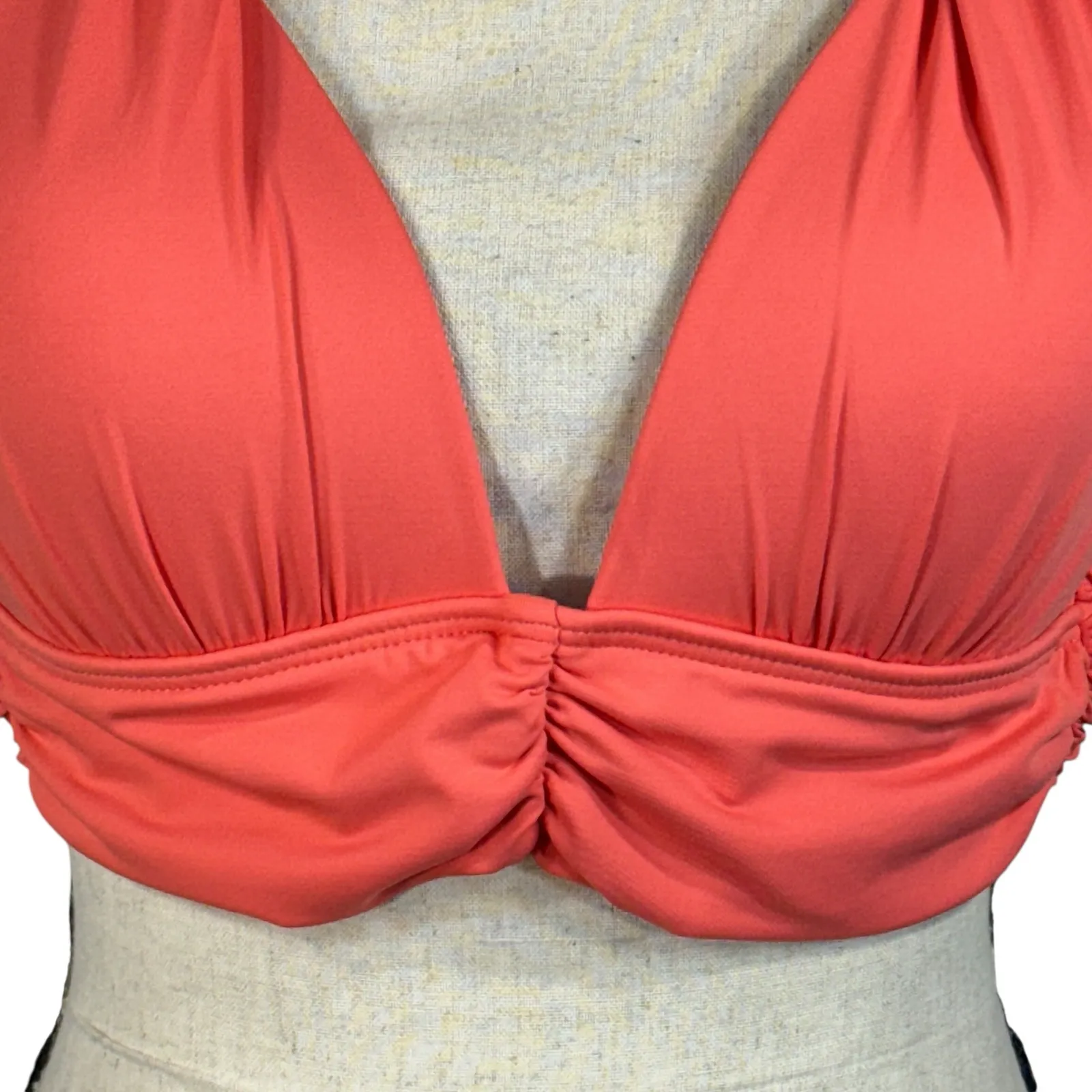 Soma Large Draped Tie Halter Bikini Swim Top Padded Cups Shirred Sides V-Neck - Image 2