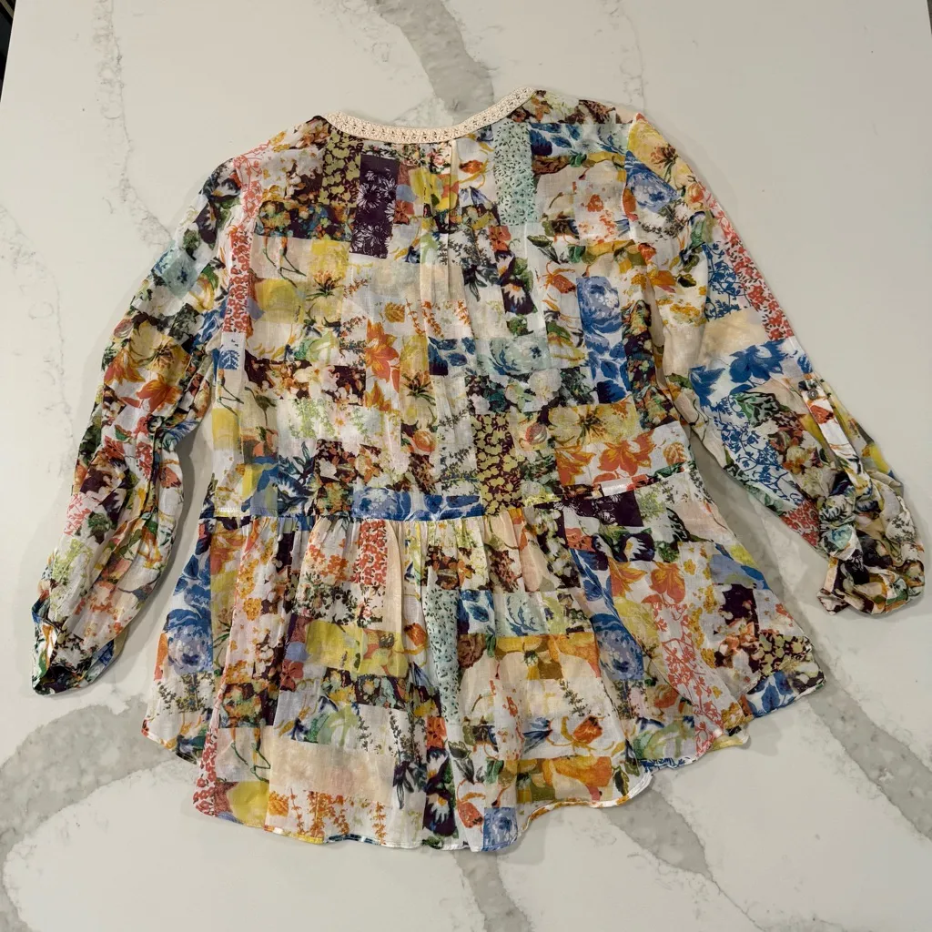 Maeve x Anthropologie Abella Floral Patchwork PinTuck Popover Blouse Women’s 12 - Image 8