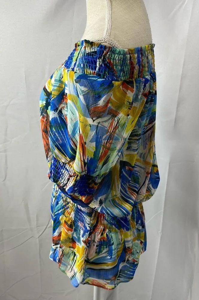 NWT Spense off the shoulder peasant top size large sheer floral Blue - Image 8