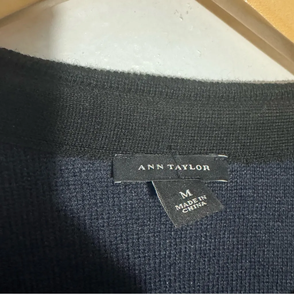 NWOT Ann Taylor Black Wool Blend Heavy-knit Oversized Sweater Jacket Medium - Image 7