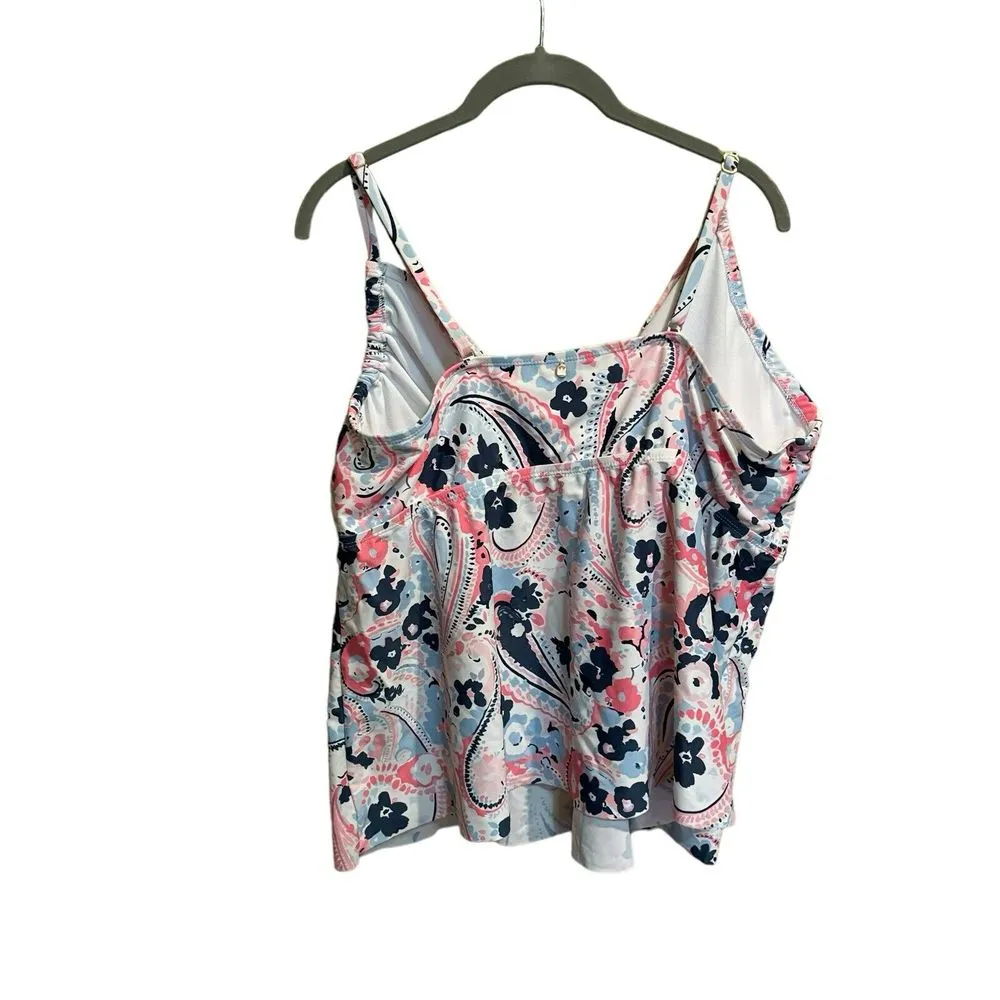 Crown & Ivy Women's Tankini‎ Swimsuit Top Blue Pink White Size XXL - Image 2