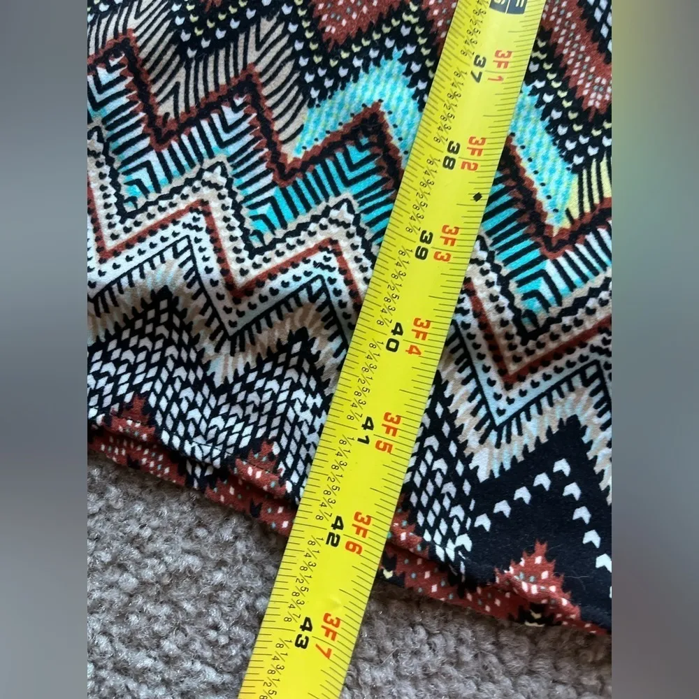 Women’s Brown Blue Bohemian Zig Zag Stretchy Comfy Fall Maxi Dress Medium - Image 3