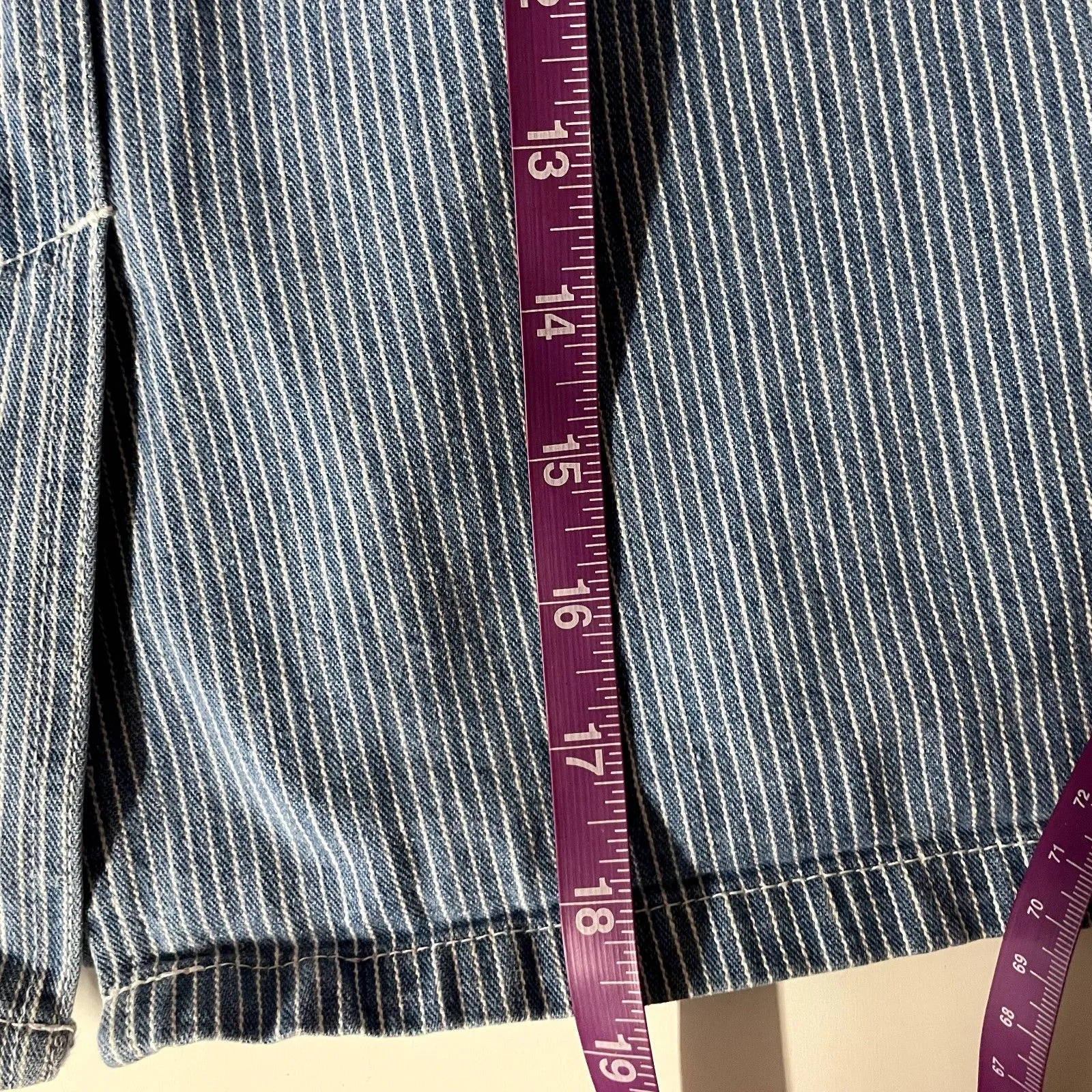 Vintage Bill Blass Jeans Petite Light Blue Striped Denim Mini Skirt Size 8P EUC - Image 8