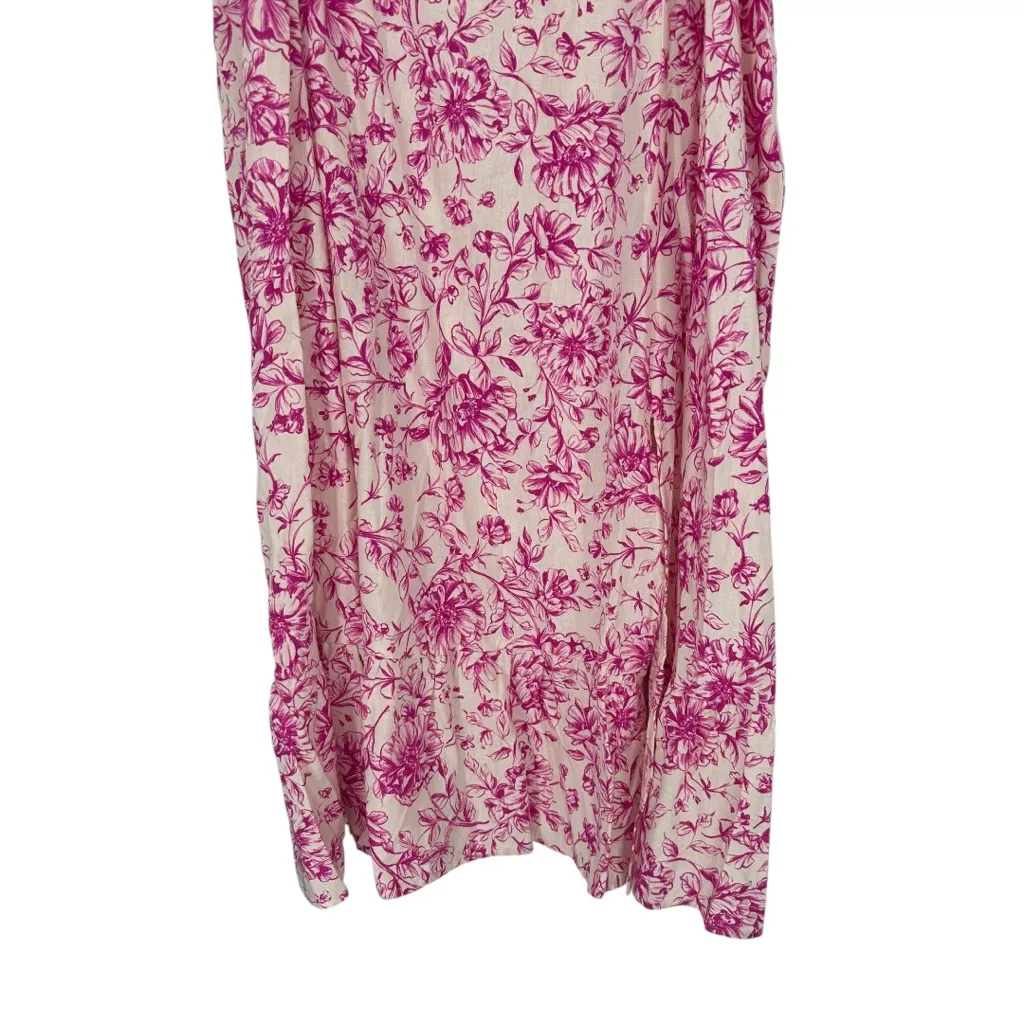 London Times Puff Sleeve Pink Floral Print Midi Dress size 24W Square Neck NWT - Image 6