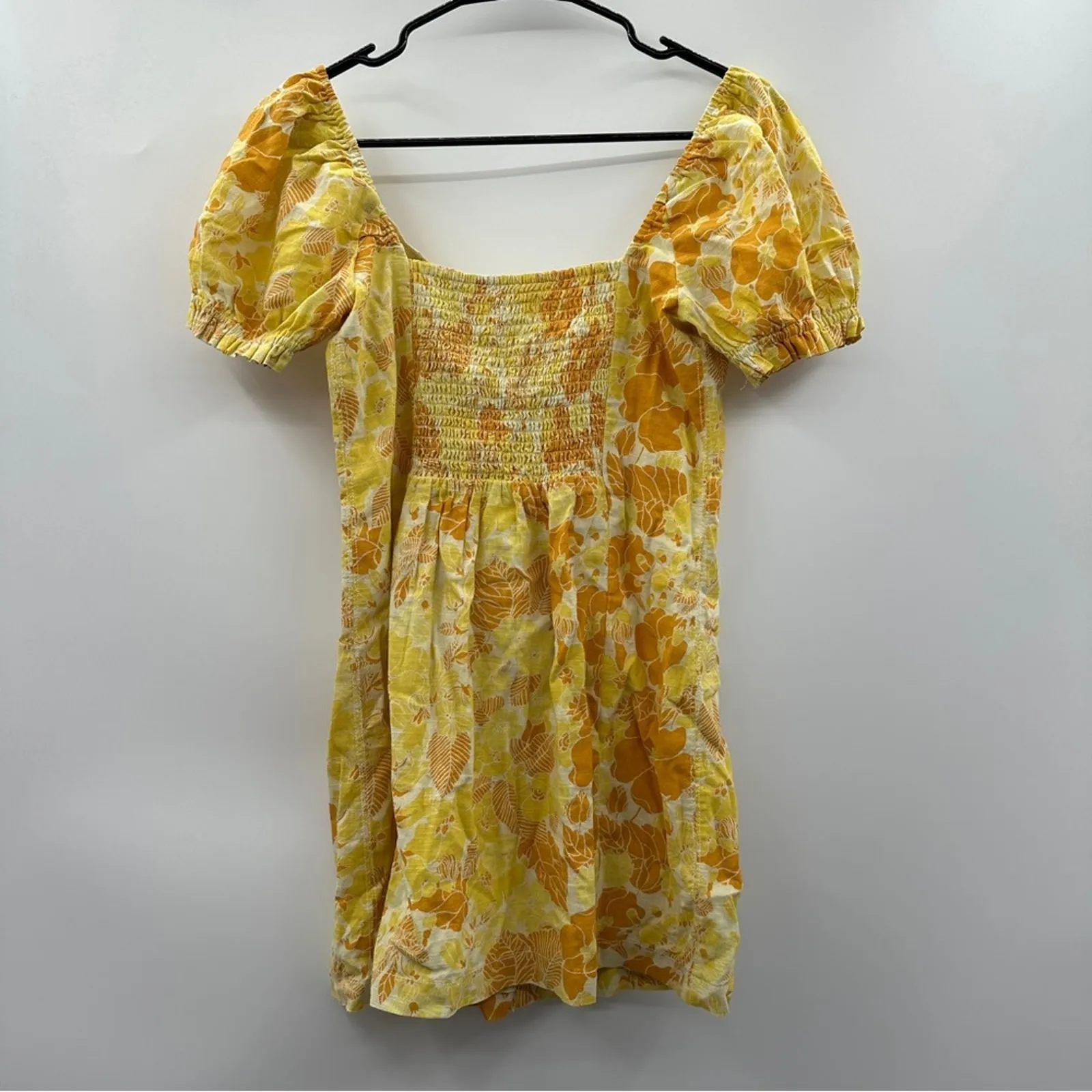 Urban Outfitters Britney Yellow Floral Puffy Short Sleeve Smock Mini Dress‎ Sz M - Image 5