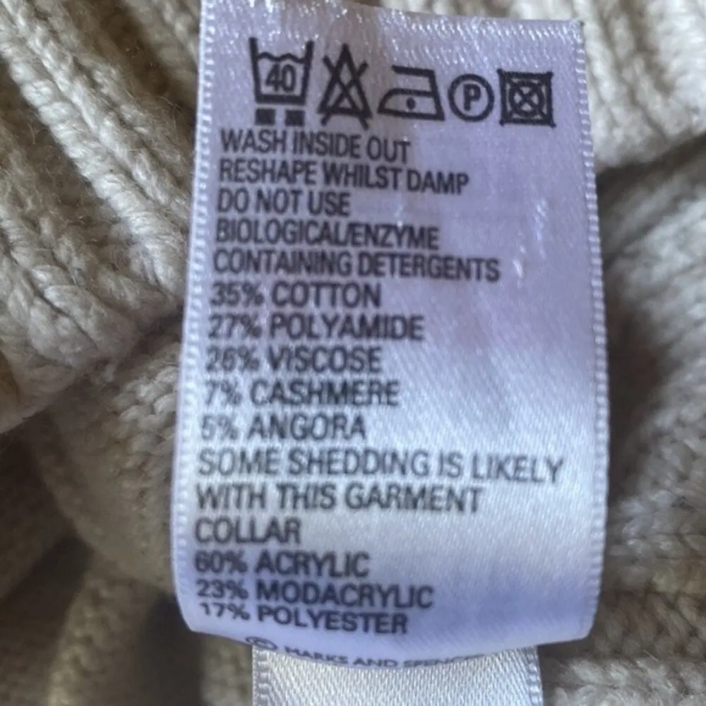 Marks & Spencer Cashmere Blend Ivory Fur Collar Knit Long Sleeve Sweater 12 - Image 4