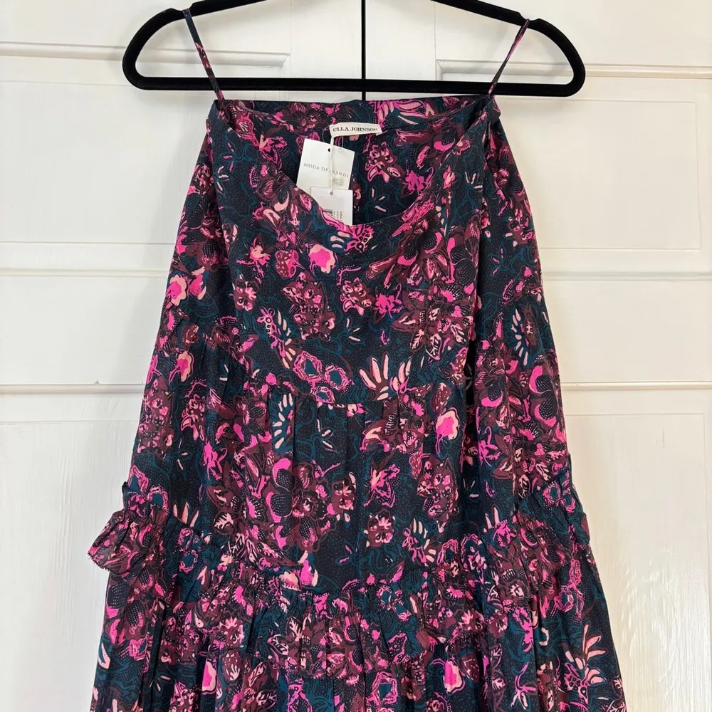 ULLA JOHNSON Amalia Midnight Floral Midi Skirt Tiered‎ Ruffle Pink Navy Size 6 - Image 5