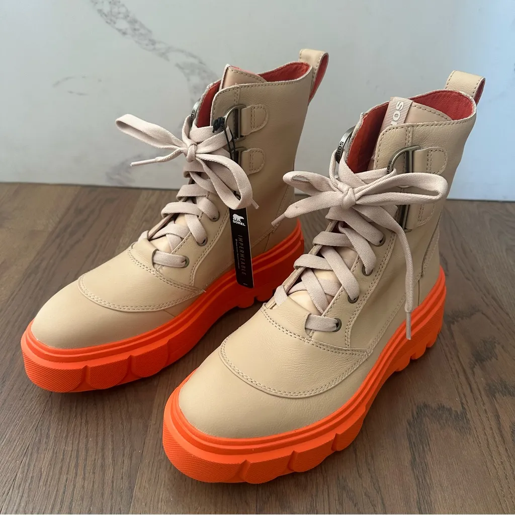 NIB Sorel Caribou X Waterproof Leather Lace Up Ankle Boot Ceramic Orange 9.5M - Image 6