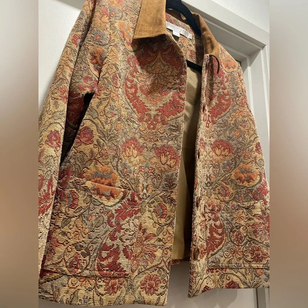 VTG Napa Valley Tan Brown Floral Paisley Brocade Tapestry Patterned Blazer - Image 6