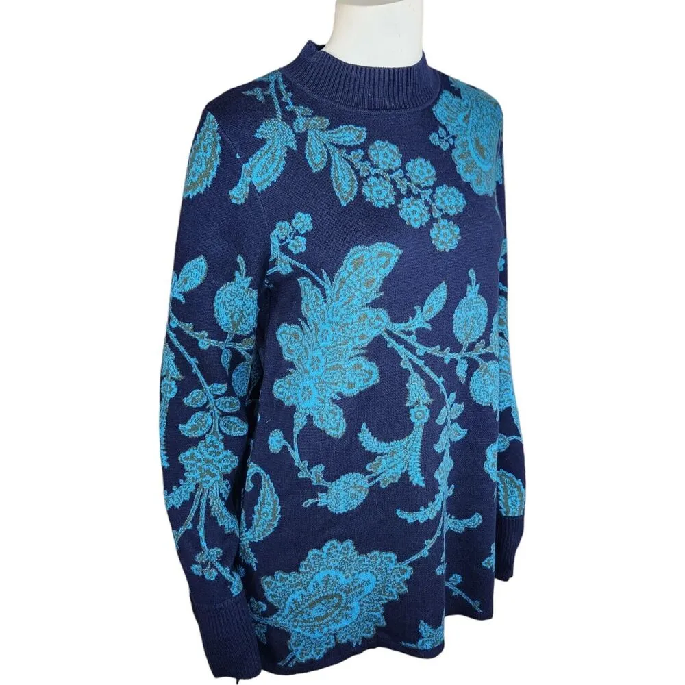 Isaac Mizrahi Live! Jacquad Mock Neck Pullover Sweater Navy Paisley Small NWOT Blue - Image 11