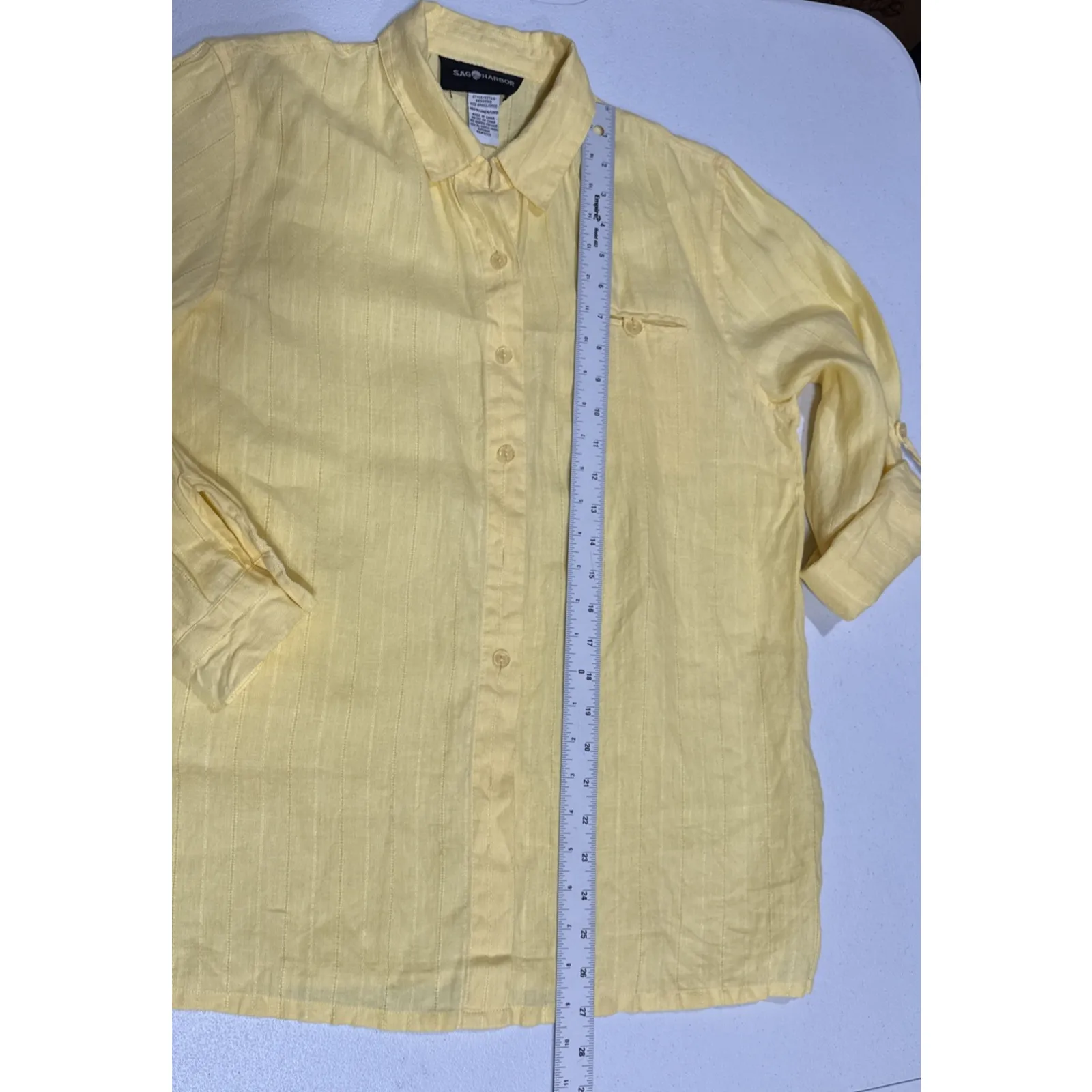 Sag Harbor Womens Linen Button Up Tunic Shirt Collared Roll Tab Sleeve Yellow S - Image 11