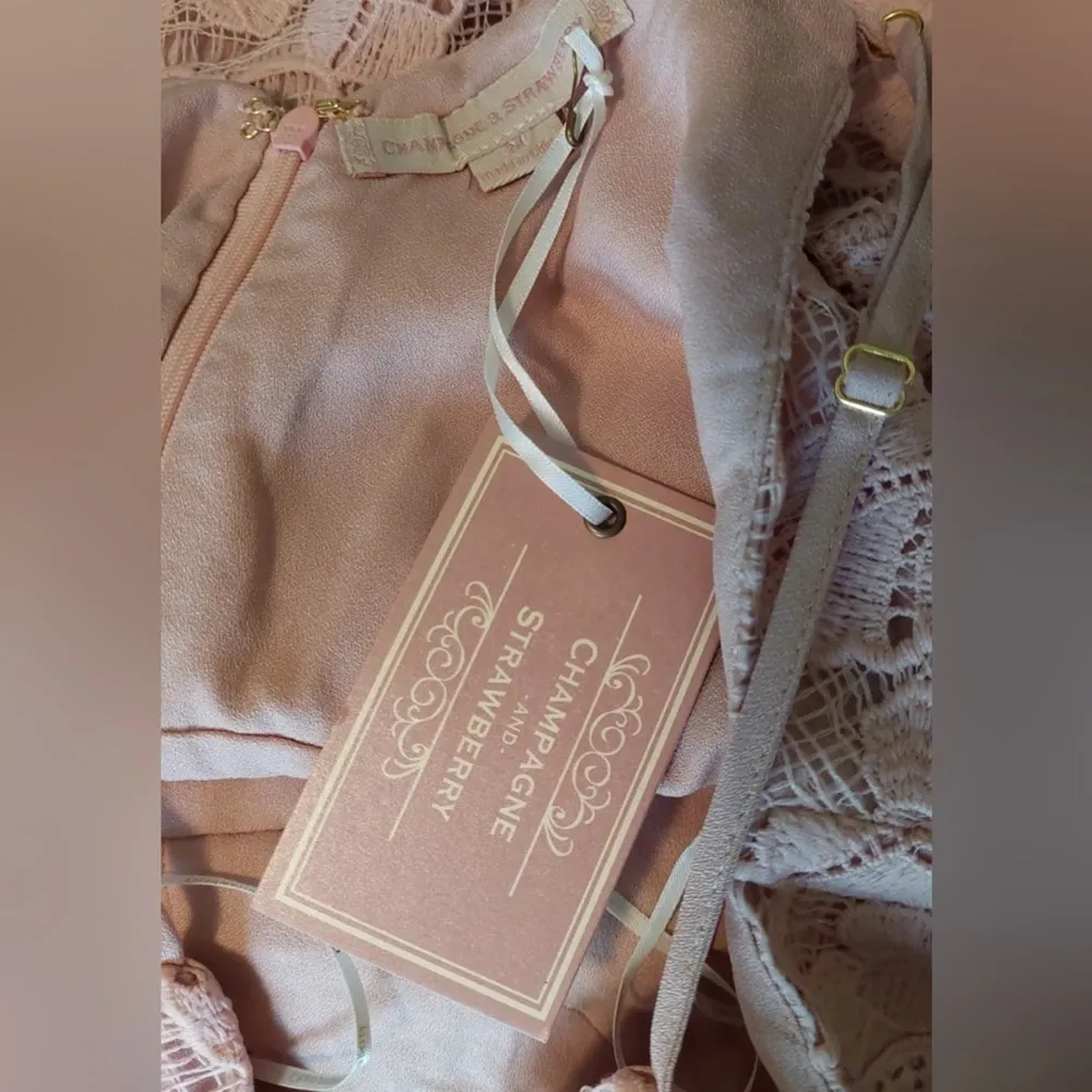 Anthropologie Blush Pink Lace Romantic Boho Party Dress Champagne & Strawberry Size M - Image 7