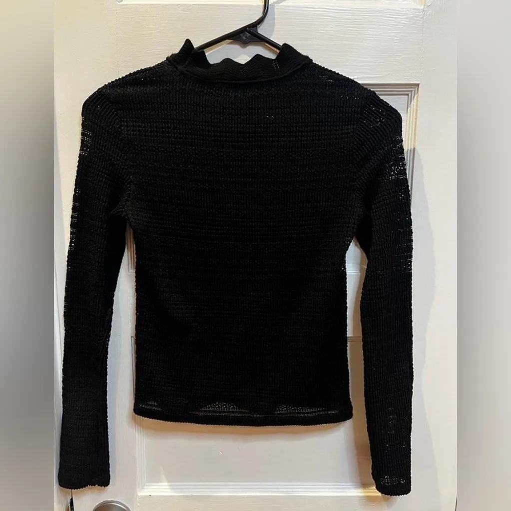 Zara Cut Work Top With Ruffled Neck Black Size M - Image 2