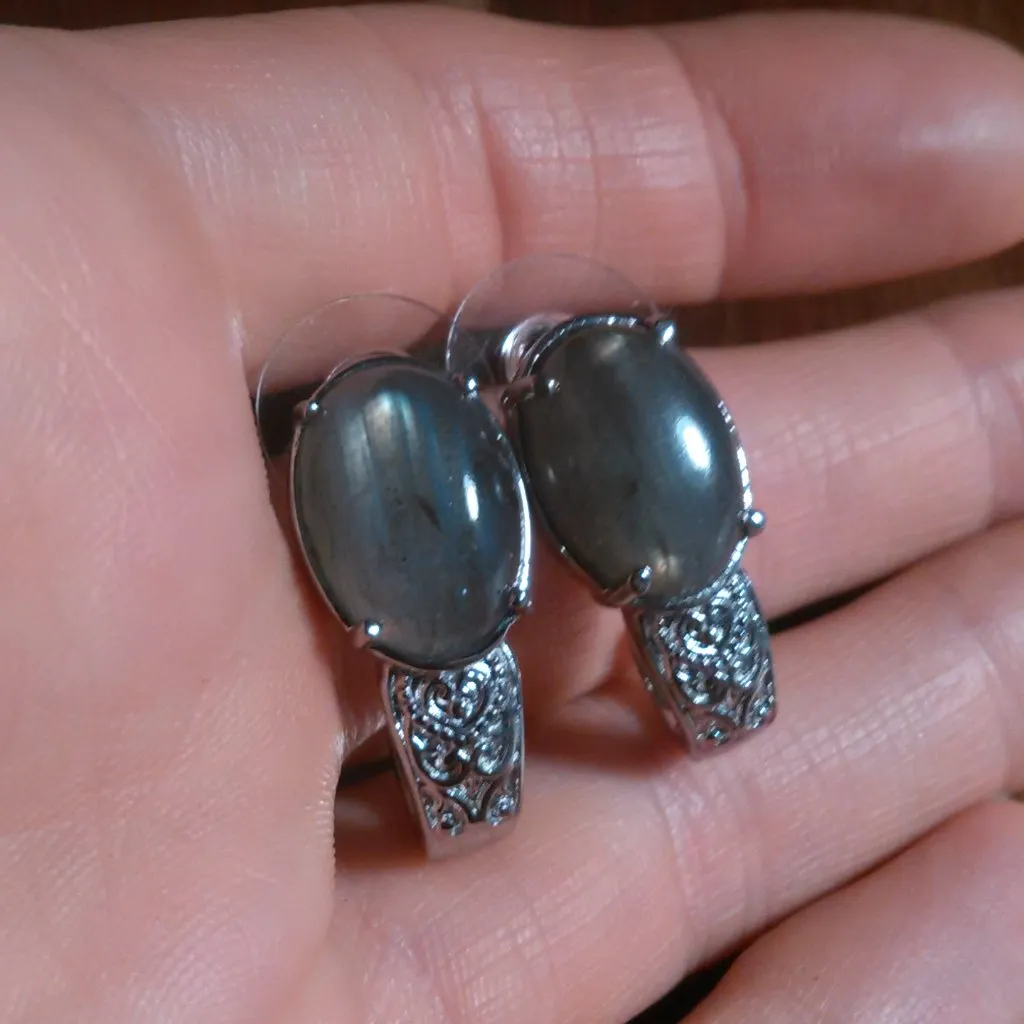 Madagascar Fire Labradorite Stainless Steel Solitaire Stud Earrings - Image 3
