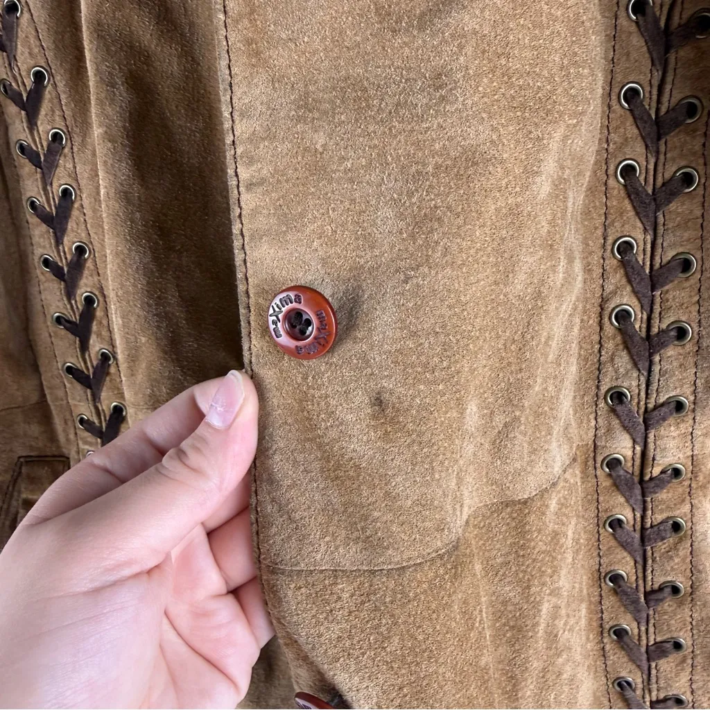 Vintage Wilsons Leather Maxima Brown Suede Trench Coat with Braided Accents - Image 8