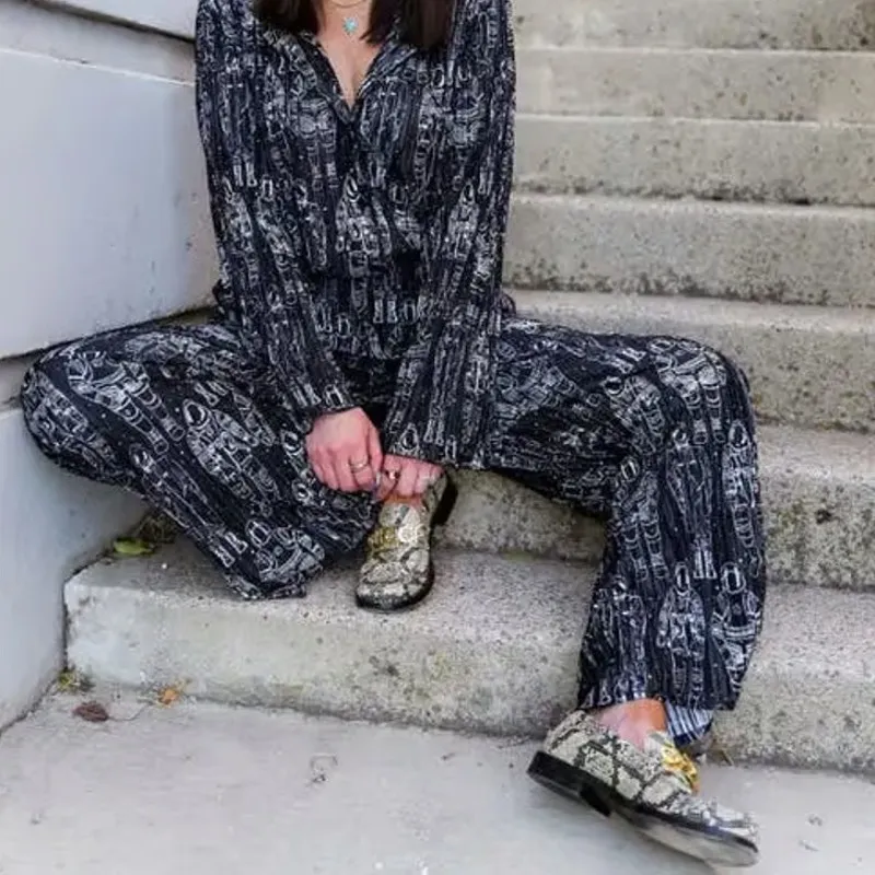 Dressed in LALA High Rise Interstellar Astronaut Wide Leg Plisse Pant Medium Black - Image 1