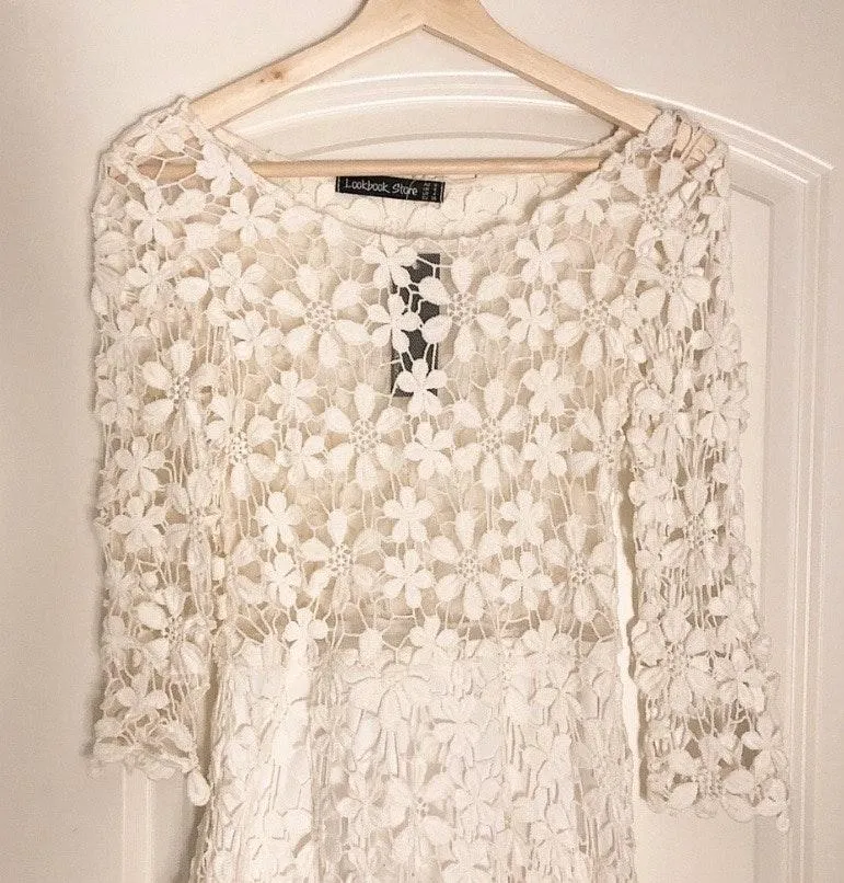 White Lace Crochet Dress - Image 2