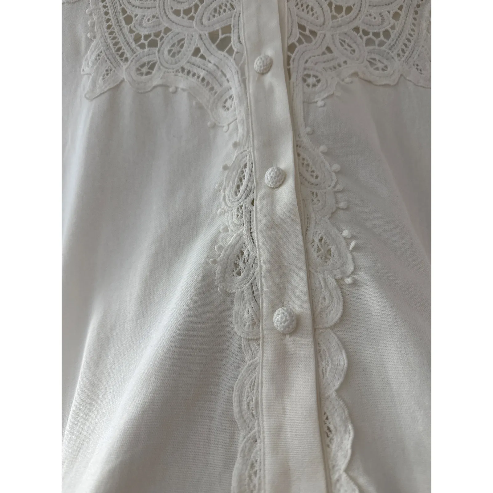Caroline Constas Lace Embroidered Button Up Blouse White Size Medium - Image 9