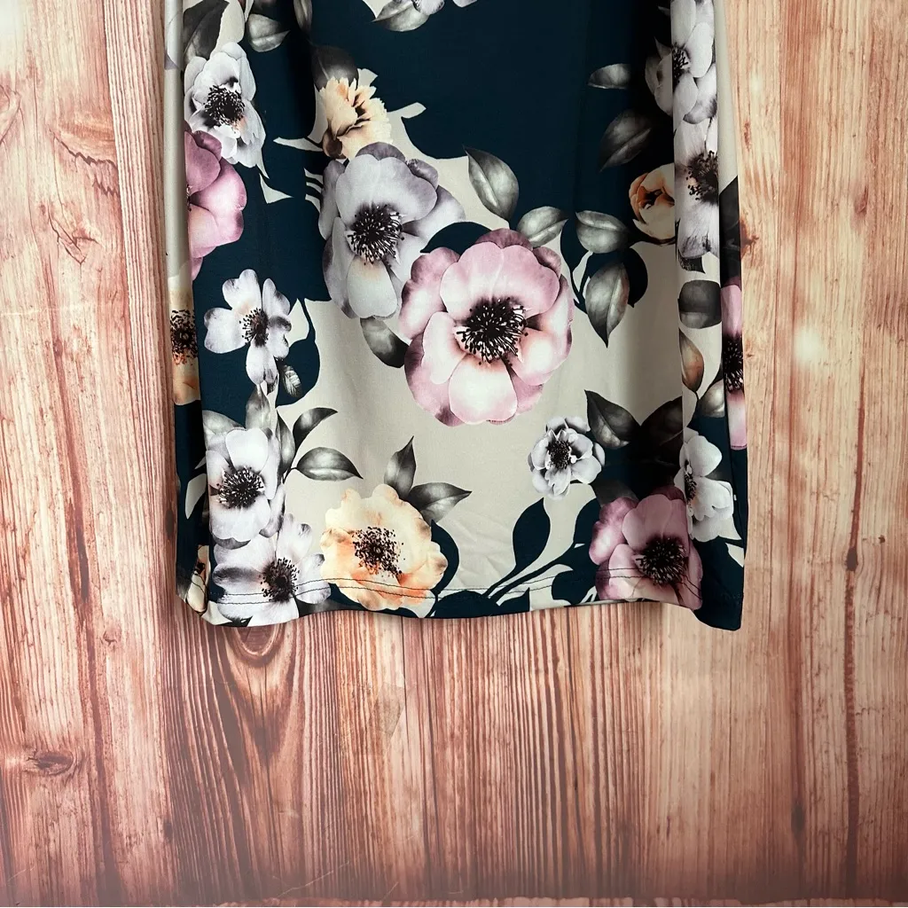 Venus Navy Blue Halter Pink Floral Flounce Top Dress Size L - Image 4