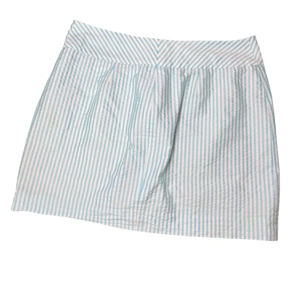 VTG y2k Ralph Lauren Black Label Mini Skirt Gauzy Cotton Preppy Blue Stripe Sz 4 - Image 3