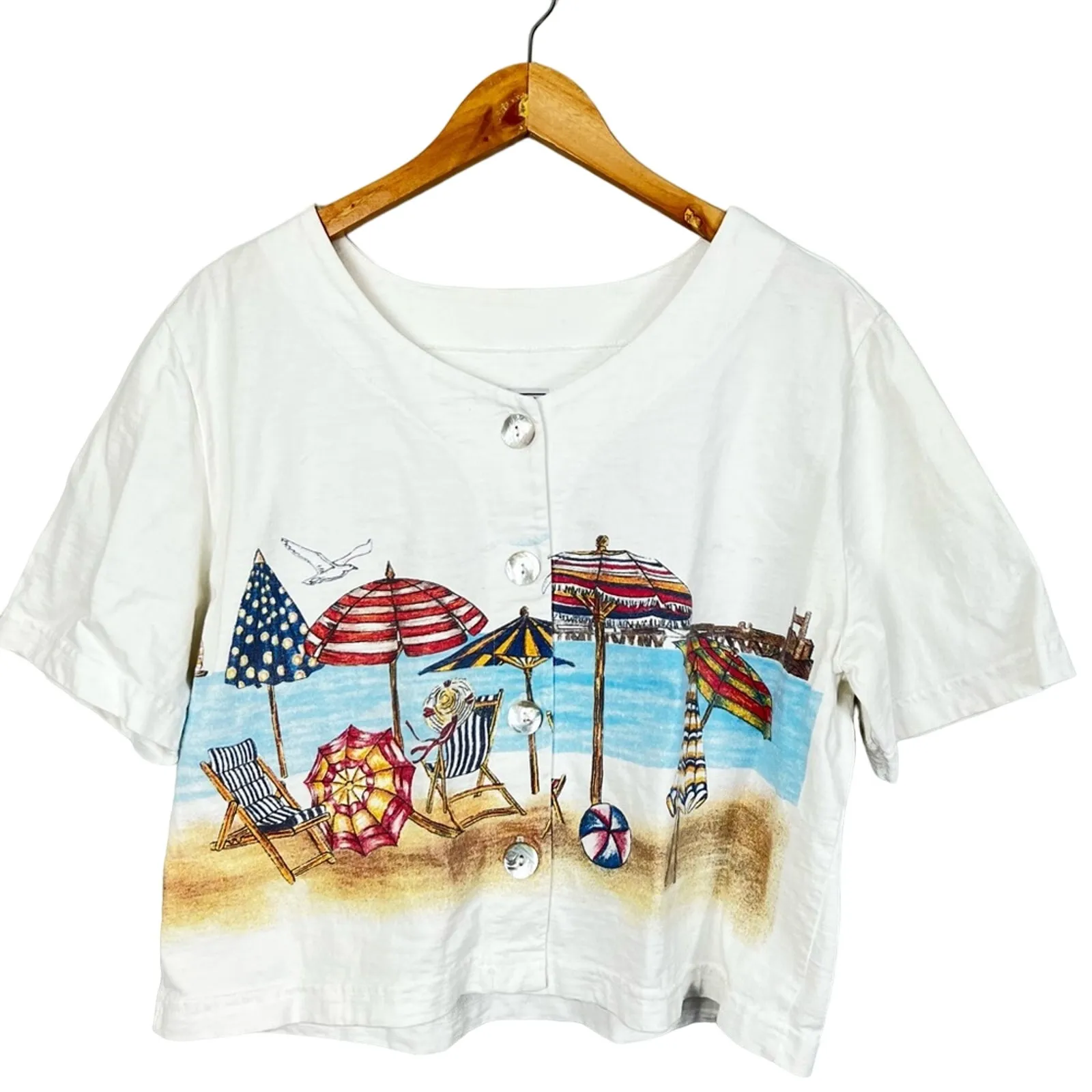 Vintage Y2K Go Nutz Beach Print Cotton Button Up T - Image 2