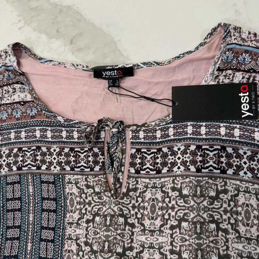 Yesta by X Two NWT Plus Size 3/4 Sleeve Tunic Top Womens 20 Lined Paisley Floral Gray - Image 4