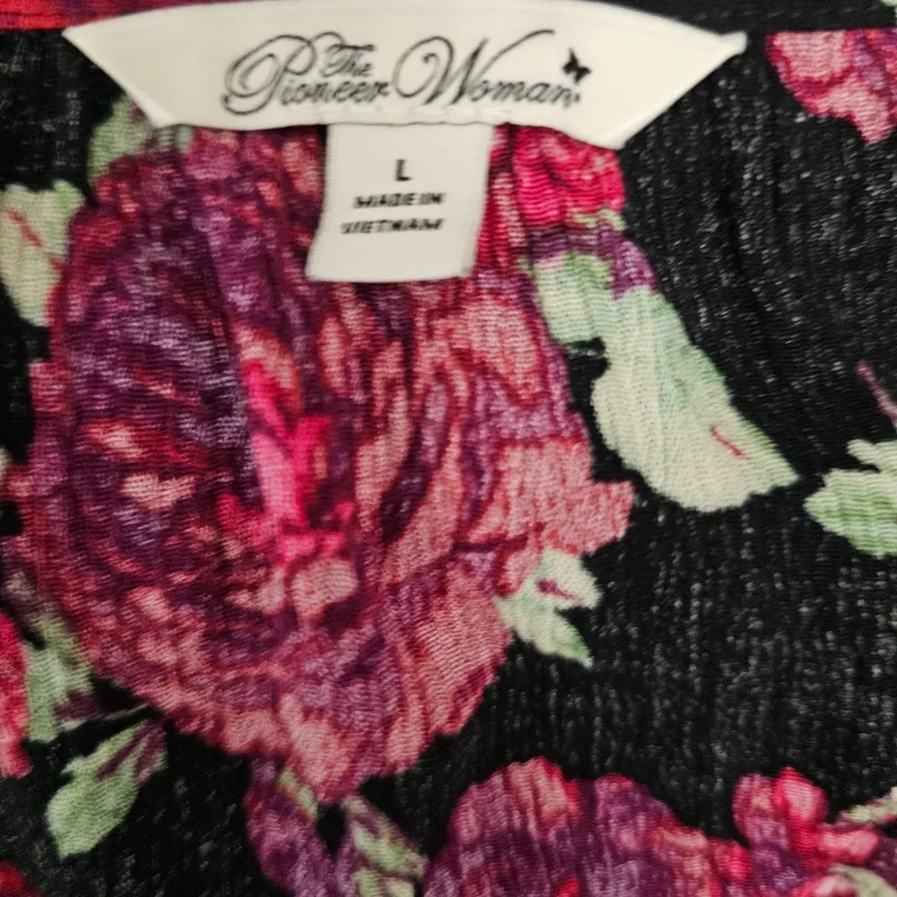 The Pioneer Woman Rose Smoke Floral Peasant Blouse Size Large Pink - Image 6