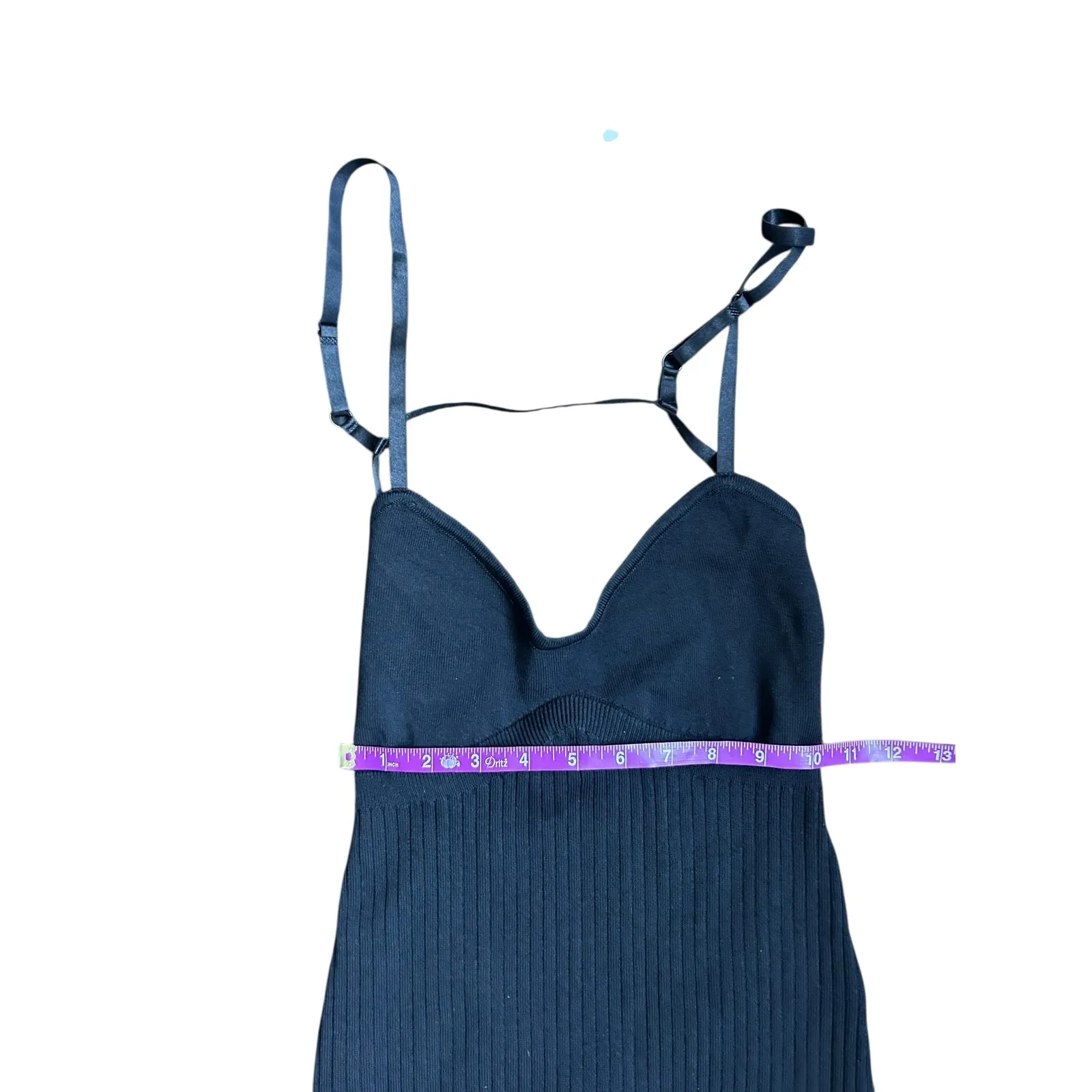 MESHKI Avalon Black Ribbed Spaghetti Strap Midi Dress Open Back Size S - Image 5