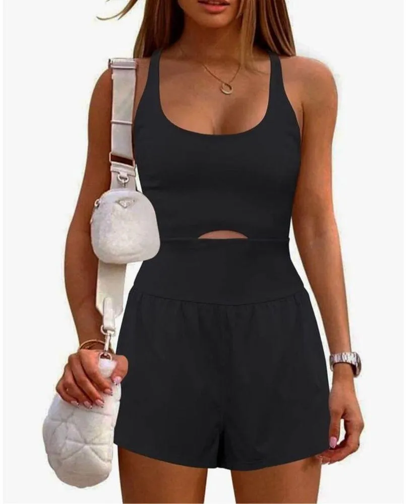 NEW Athletic Romper Shorts Workout Tennis Golf M Black Size M - Image 4