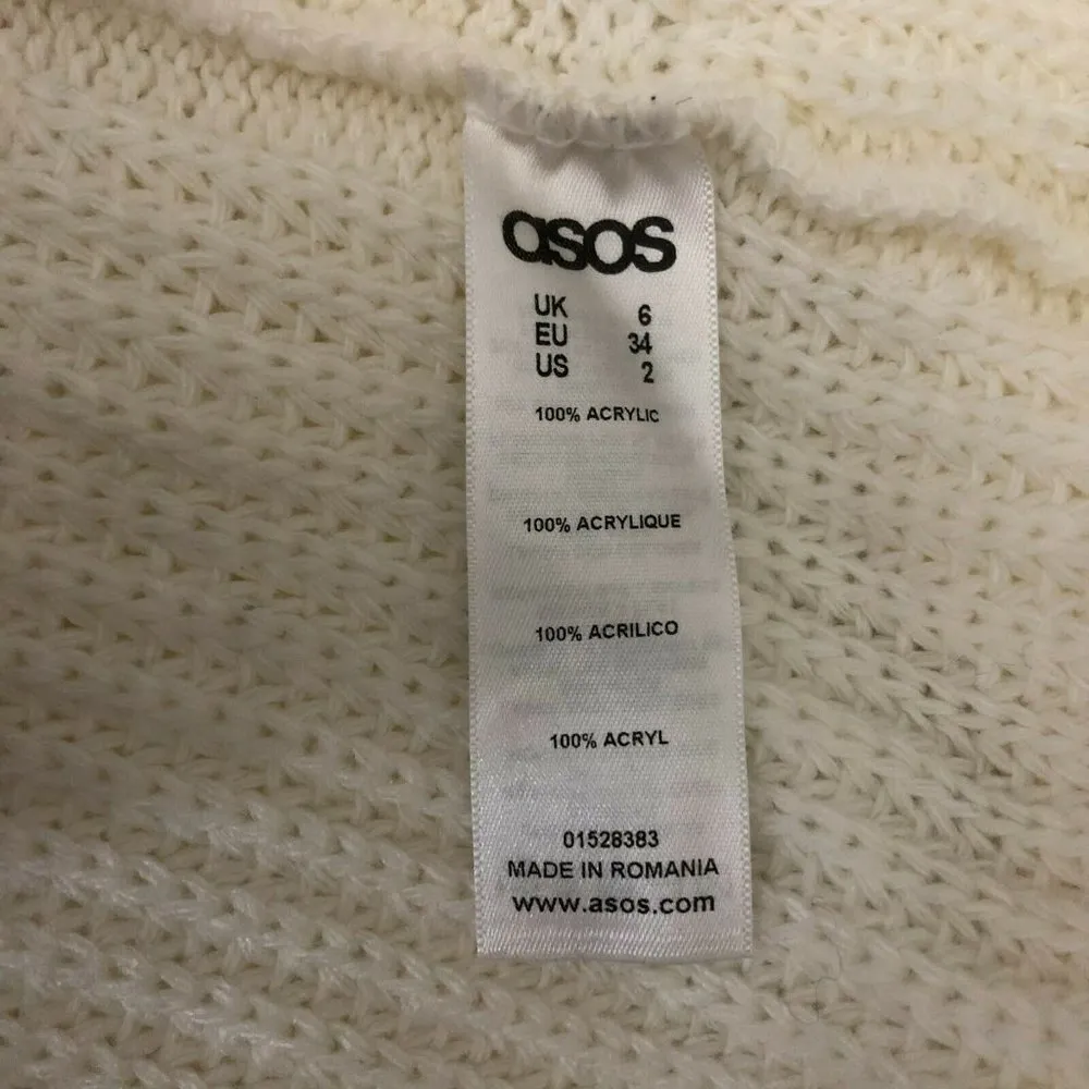 Asos Womens Sweater Open Back Chunky Knit Scoop Neck Ivory Black Size 2 - Image 5