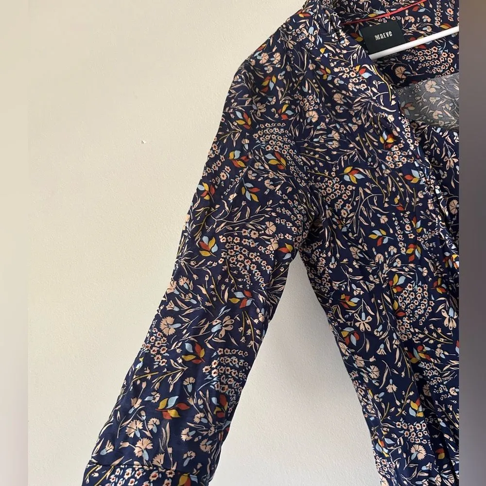 Maeve Anthropologie Floral Flowy Boho Button Up Tie Neck Blouse Top Size X-Small - Image 3