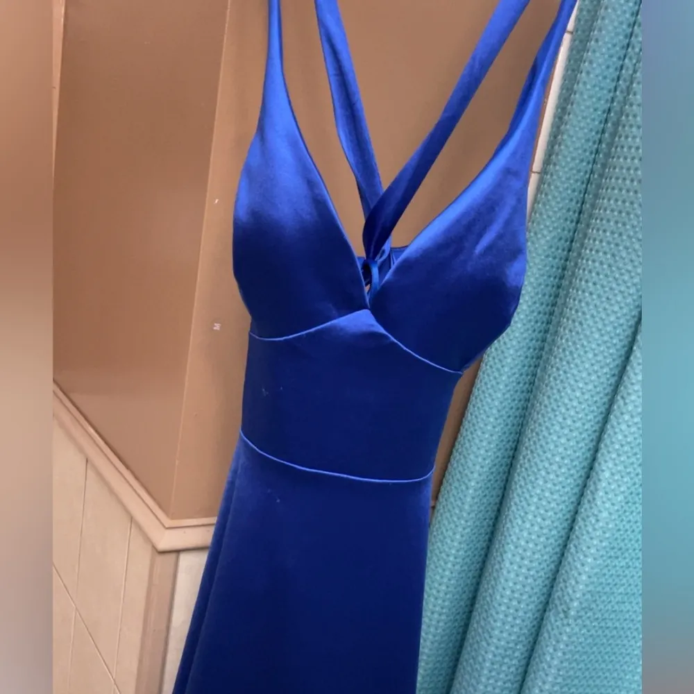 Blue Lace Up Back Flare Mini Dress - Image 3