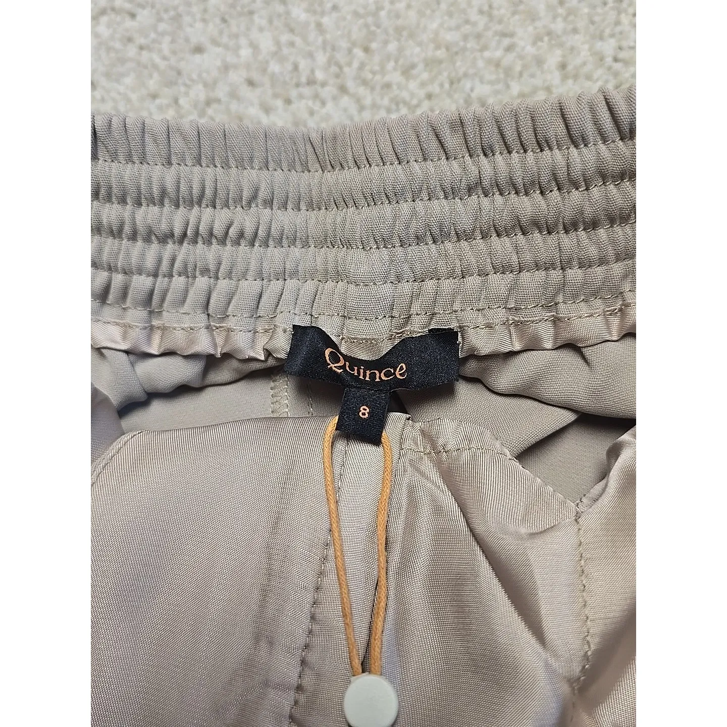 Quince Women's Stretch Crepe Pleated Wide Leg Pants Sand-Tan sz 8 NWT 30" Inseam - Image 6